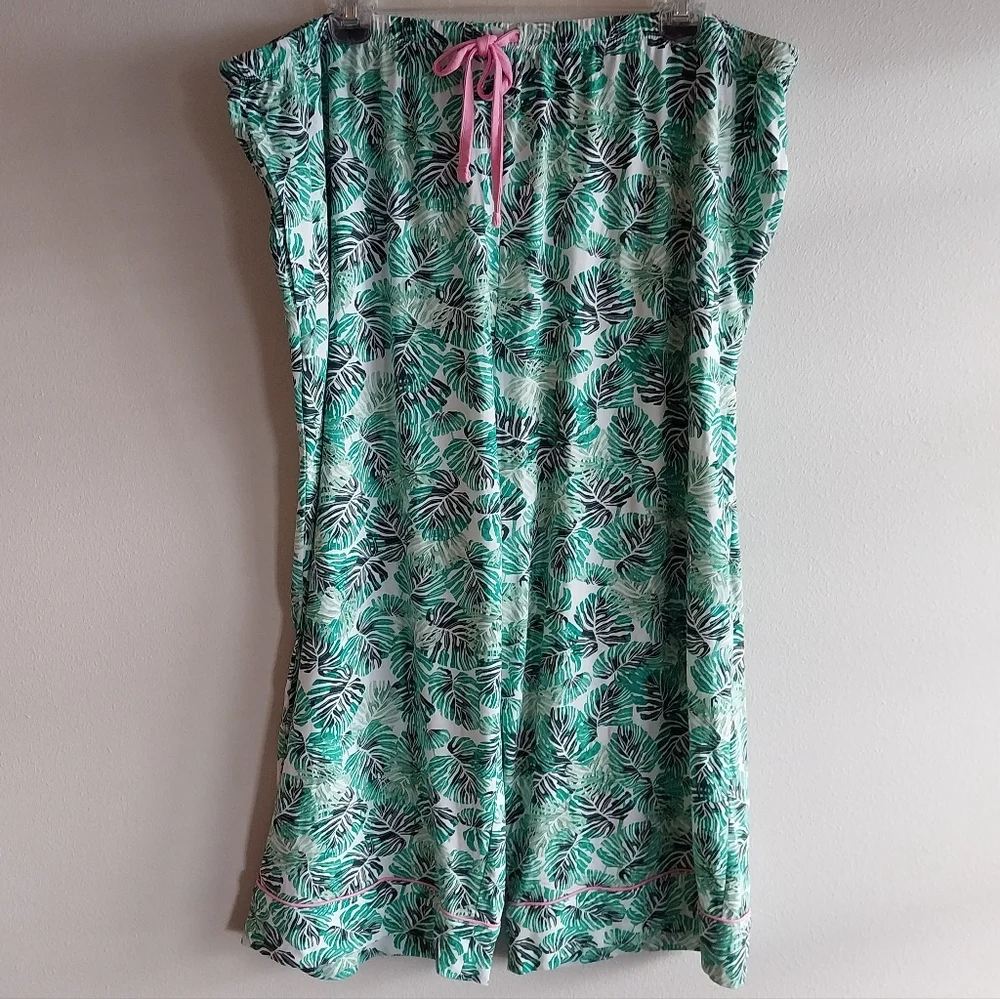 Room Service Green & White Tropical Leaf Print Cropped Pajama Set NWOT - Picture 6 of 7